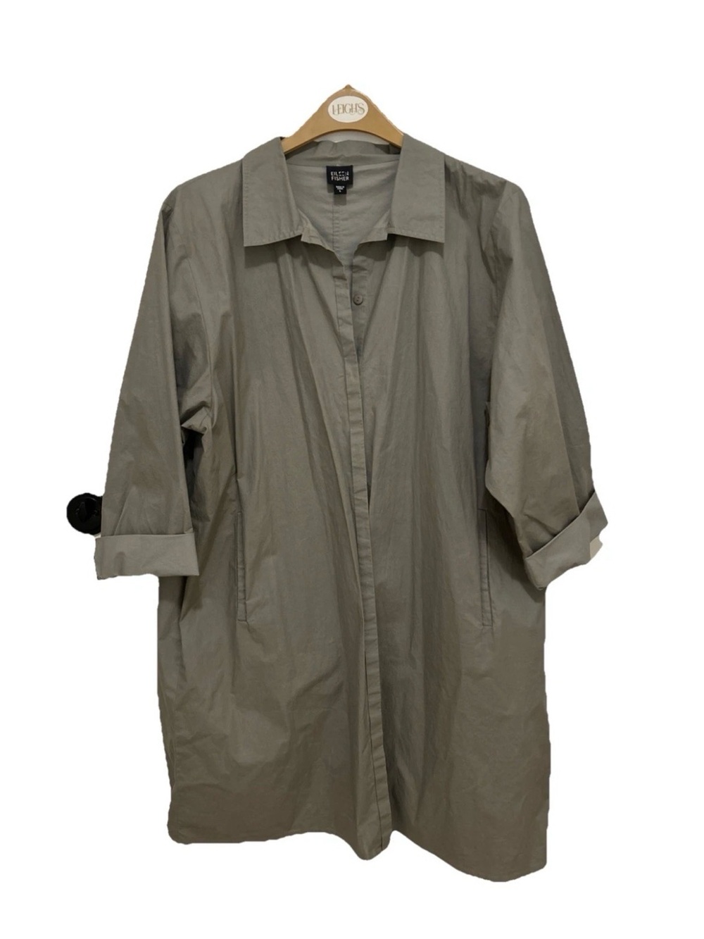 Eileen Fisher Light Olive Gray Long Trench Coat Duster Jacket LARGE